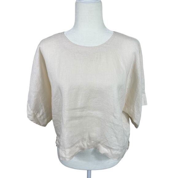 Donna Karen DKNY Pure Linen Top Short Sleeve Boho Coastal Lagenlook Size Small - Picture 1 of 12